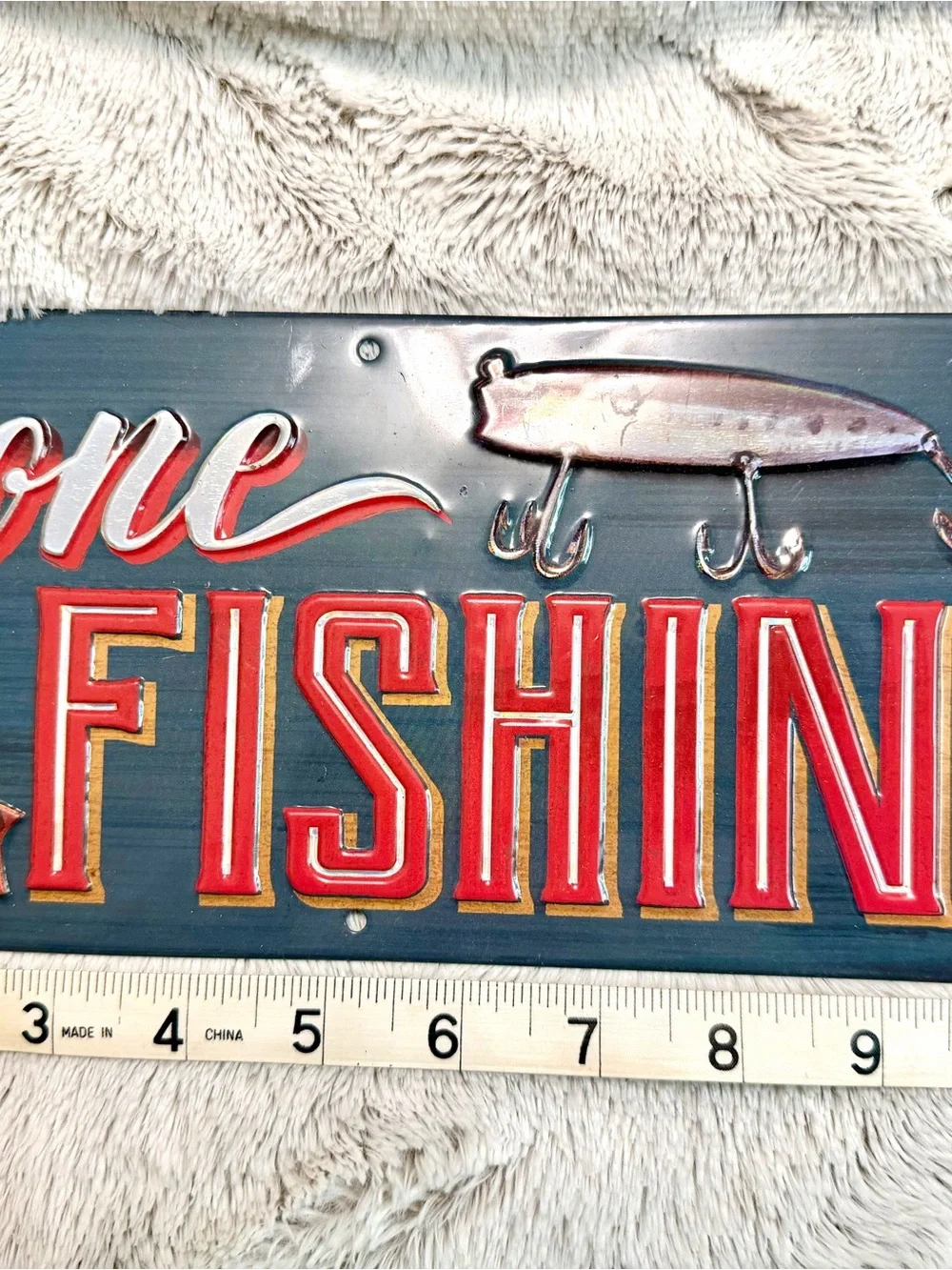 Open Road Brands Gone Fishin' Metal Wall Sign in Teal and Red